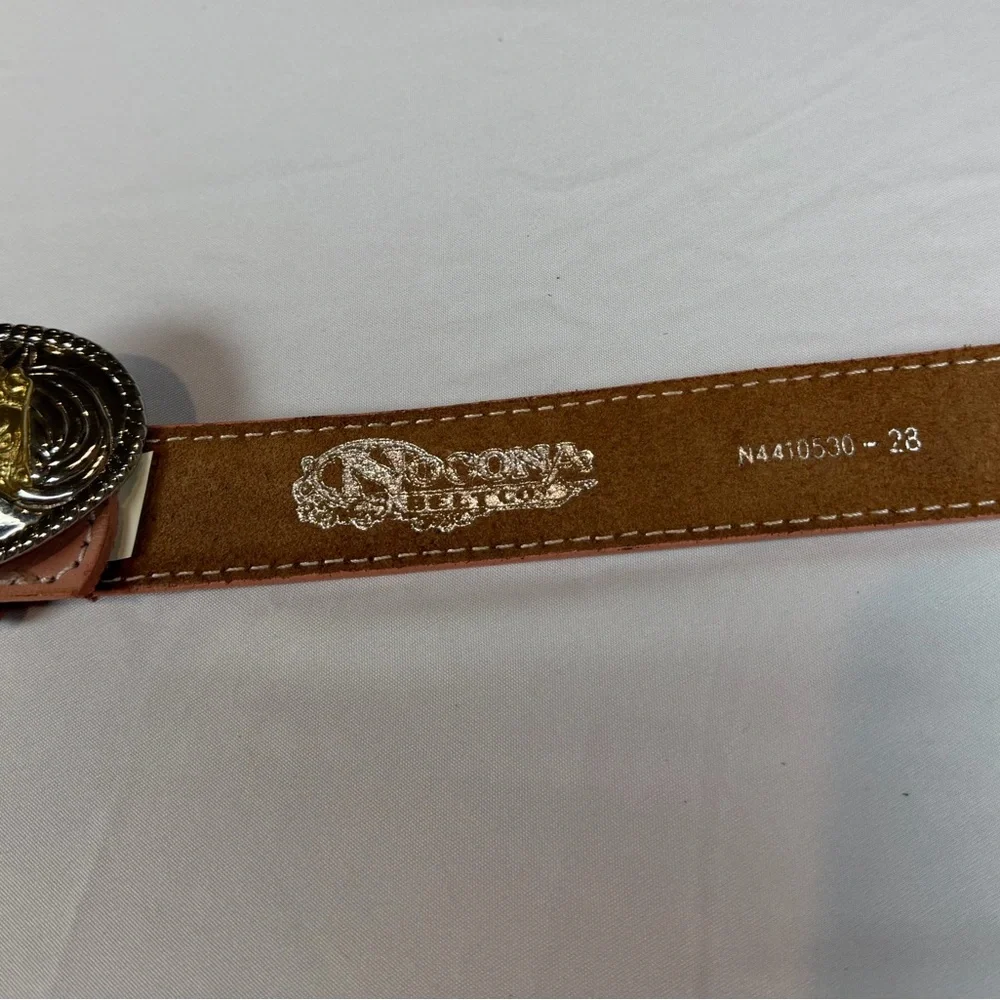 Nocona Belt Co Pink Genuine Leather Western Style Belt w/ Horse Buckle for girls